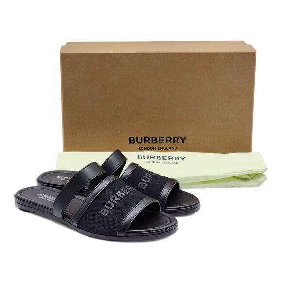 Burberry Shoes - Burberry Honour Canvas and Leather Flat Sandals in Black $680
